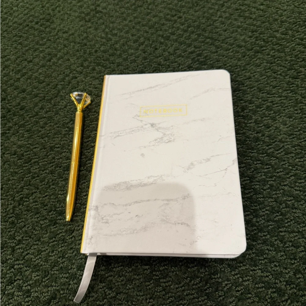 Designworks Ink Lined Journal Marble With Gold and Gold Diamond twist pen